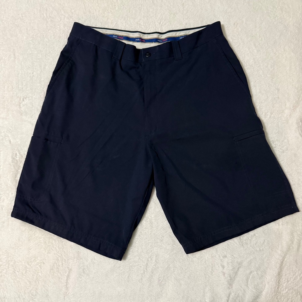 PGA Tour Golf Shorts Mens 34 Navy Blue Cargo Pocket Performance Bottoms